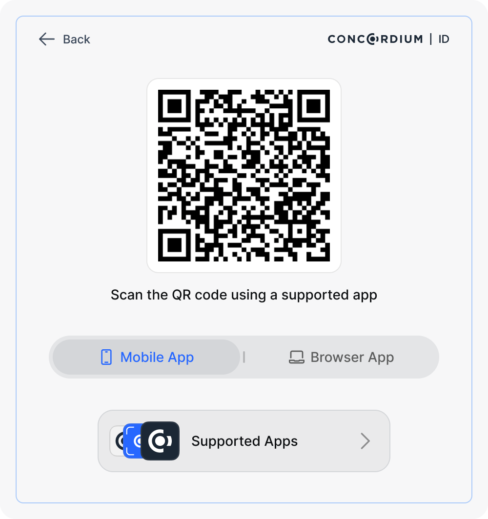 The verification start screen: a QR code to scan with a supported mobile or browser app to begin a private verification